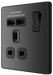 PCDBC21B Side - This Evolve Black Chrome 13A single switched socket from British General has been designed with angled in line colour coded terminals and backed out captive screws for ease of installation, and fits a 25mm back box making it an ideal retro-fit replacement for existing sockets.