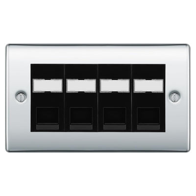 BG Nexus Polished Chrome 4 Gang RJ45 Cat5e Data Socket Black Inserts by British General (BG-NPCRJ454C5EB)