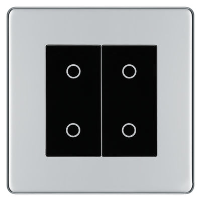 BG Nexus Screwless Polished Chrome Double Secondary Touch Dimmer Switch - Black Insert by British General (BG-EMTDSB+FPCEMS2)