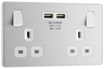 BG PCDBS22U3W Brushed Steel Evolve 2 Gang 13A 2x USB-A 3.1A Switched Socket Outlet - White Insert by British General (BG-PCDBS22U3W-Shopify-SA_1)