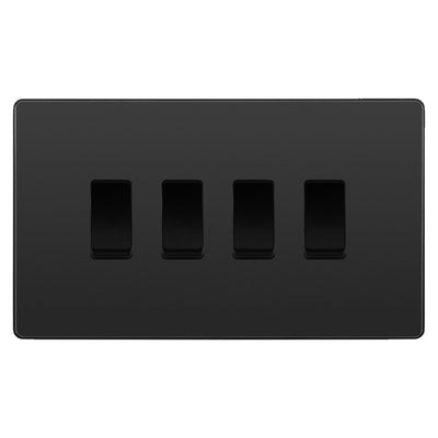 BG Evolve Black Chrome 4 Gang Custom Grid Light Switch Double Format by British General (BG-Evolve-BC-4G-CUSTOM-LIGHT-SWITCH)