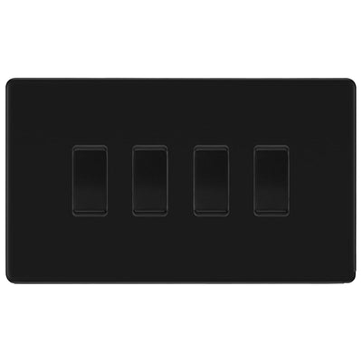 BG Matt Black Screwless 4 Gang Intermediate Light Switch | Modern Slim Grid