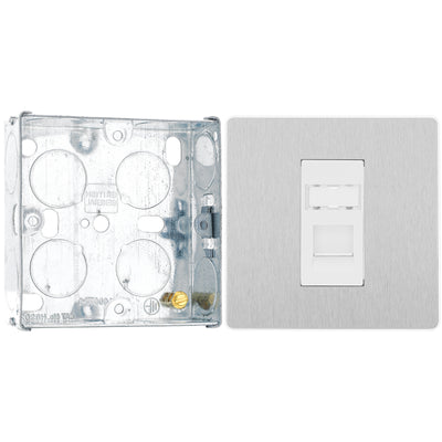 BG Evolve Brushed Steel RJ45 Cat6 Single Data Outlet PCDBSRJ451W with 25mm Steel Back Box