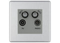 BG Screwless Brushed Steel TV/FM/2x SAT Quadplex Socket – Grey Insert