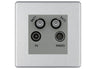 BG Screwless Brushed Steel TV/FM/2x SAT Quadplex Socket – Grey Insert by British General (BG-FBSTVFMSAT2G)