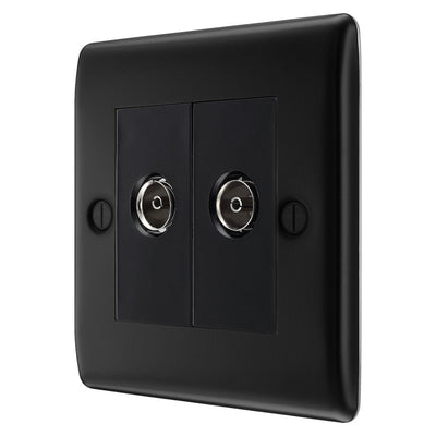 BG Nexus Matt Black Double 1x TV 1x FM Diplex Socket NFB66 with 35mm Steel Back Box