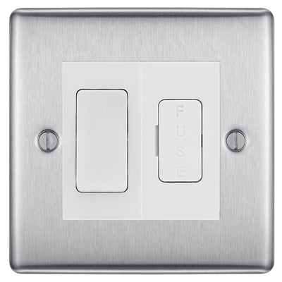 BG Nexus Metal Brushed Steel 20A Double Pole Switch & 13A Fused Spur Plate | White Insert