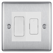 BG Nexus Metal Brushed Steel 20A Double Pole Switch & 13A Fused Spur Plate | White Insert