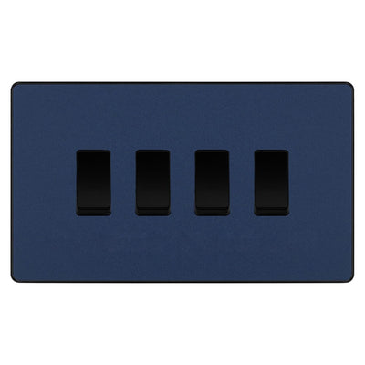 BG Evolve Matt Blue 4 Gang Intermediate Custom Grid Light Switch by British General (BG-Evolve-DB-4G-CUSTOM-4x INT SWITCH)