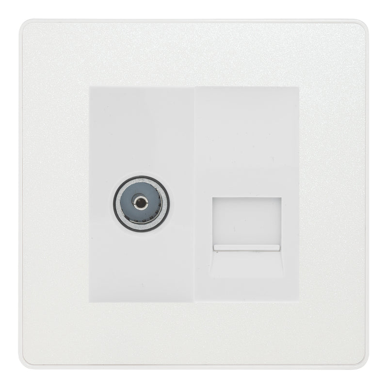 BG Evolve Pearlescent White TV Aerial & Master Telephone Socket — White Insert