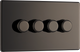 BG Electrical FBN84 Nexus Flatplate Screwless Black Nickel 4 Gang 200W 2 Way Trailing-Edge Push Dimmer Switch