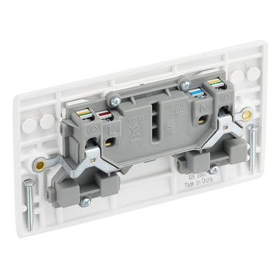 BG Nexus 13A Double Switched Socket + Neon White & 32mm Pattress Back Box