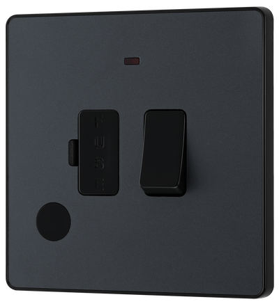 PCDMG52B Front - This Evolve Matt Grey 13A fused and switched connection unit from British General with power indicator provides an outlet from the mains containing the fuse, ideal for spur circuits and hardwired appliances.