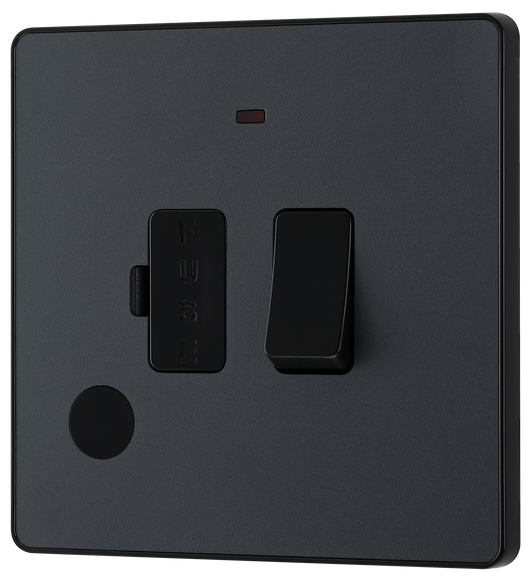 PCDMG52B Front - This Evolve Matt Grey 13A fused and switched connection unit from British General with power indicator provides an outlet from the mains containing the fuse, ideal for spur circuits and hardwired appliances.