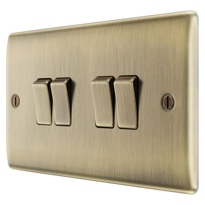 BG Nexus Antique Brass 4 Gang 20A 16AX 2 Way Light Switch NAB44 with 35mm Steel Back Box