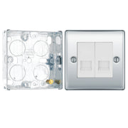 BG Nexus Polished Chrome Double Master Telephone Socket NPCBTM2 with 25mm Steel Back Box by British General (BG-NPCBTM2+HGS02)