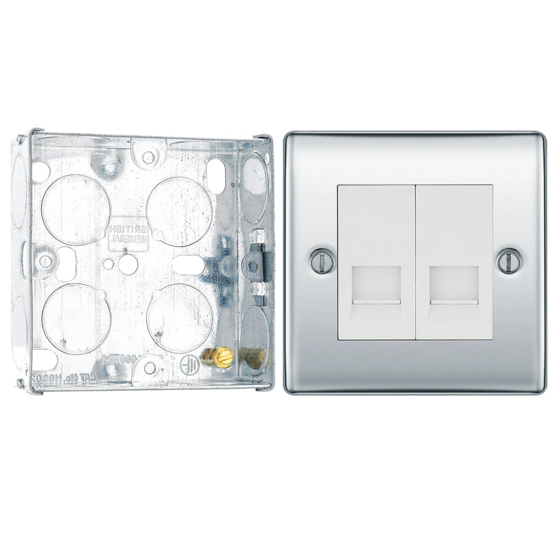 BG Nexus Polished Chrome Double Master Telephone Socket NPCBTM2 with 25mm Steel Back Box
