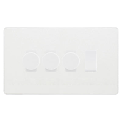 BG Evolve Pearlescent White 4 Gang Light Switch 3x Trailing Edge LED Dimmer 1x 2 Way Custom Switch by British General (Evolve-PW-CUSTOM-4GANG-3x-DIMMER-1x-2WAY)
