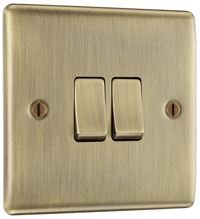 BG NAB42 Nexus Metal Antique Brass 2 Gang 10A 10AX 2 Way Plate Switch