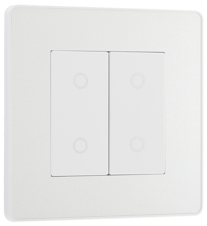 PCDCLTDM2W Front - This Evolve pearlescent white double master trailing edge touch dimmer allows you to control your light levels and set the mood.