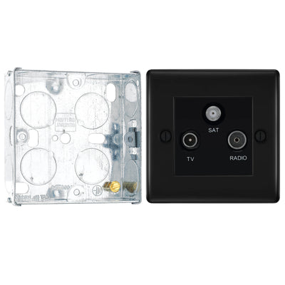BG Nexus Matt Black Triplex TV/FM/Sat Socket NFB67 with 25mm Steel Back Box by British General (BG-NFB67+HGS02)