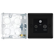 BG Nexus Matt Black Triplex TV/FM/Sat Socket NFB67 with 25mm Steel Back Box by British General (BG-NFB67+HGS02)