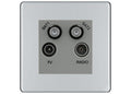 BG Screwless Polished Chrome TV/FM/2x SAT Quadplex Socket – Grey Insert