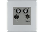 BG Screwless Polished Chrome TV/FM/2x SAT Quadplex Socket – Grey Insert by British General (BG-FPCTVFMSAT2G)