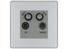 BG Screwless Polished Chrome TV/FM/2x SAT Quadplex Socket – Grey Insert by British General (BG-FPCTVFMSAT2G)