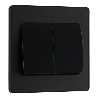 BG Evolve Matt Black 2G Wide Rocker Light Switch PCDMB42WB with 35mm Steel Back Box