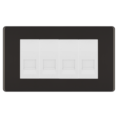 BG Screwless Black Nickel 4 Gang Secondary Telephone Socket, Screw Terminal - White Insert