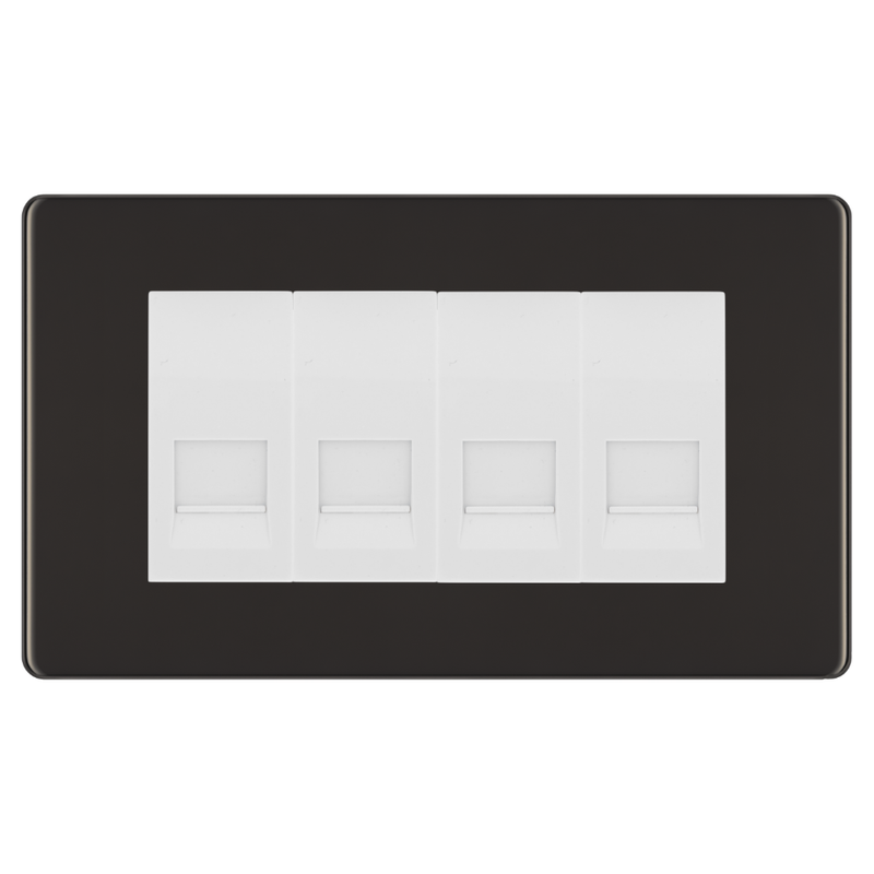 BG Screwless Black Nickel 4 Gang Secondary Telephone Socket, Screw Terminal - White Insert