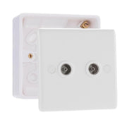 BG Electrical Double Isolated Co-Axial TV Socket White & 32mm Pattress Back Box by British General (BG-863+891)