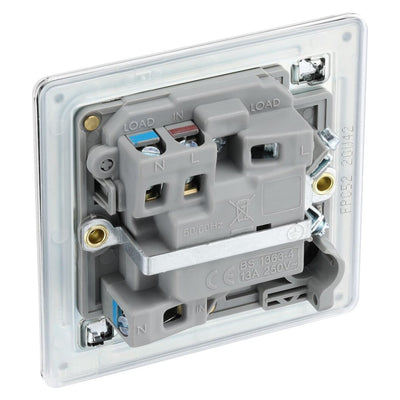 BG Screwless Polished Chrome 13A Switched Spur + Neon FPC52 with 35mm Steel Back Box