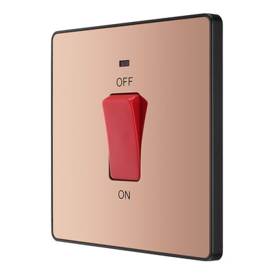 BG Evolve Polished Copper 45A 2 Pole Neon Cooker Switch PCDCP74B with 25mm Steel Back Box