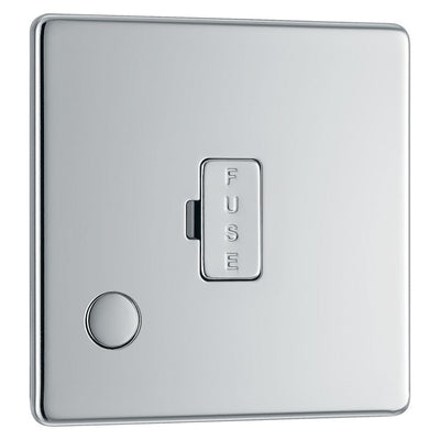 BG Screwless Polished Chrome 13A Unswitched Spur + Cable Outlet FPC55 with 25mm Steel Back Box