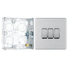 BG Screwless Brushed Steel 20A 16AX 2-Way Triple Light Switch FBS43 with 25mm Steel Back Box by British General (BG-FBS43+HGS02)