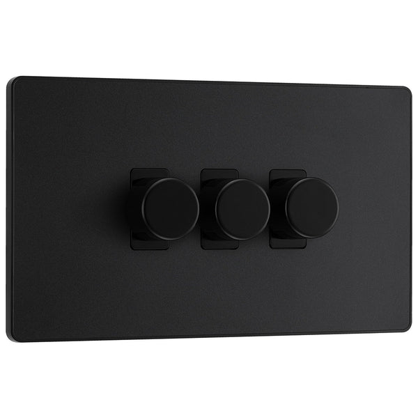 BG Evolve Matt Black 3 Gang Custom Grid Dimmer Light Switch PCDMB83B