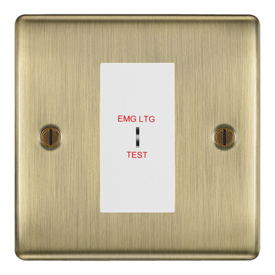 BG Nexus Metal Antique Brass 20AX 2 Way Emergency Lighting Test Key Switch - Key Included - White Insert