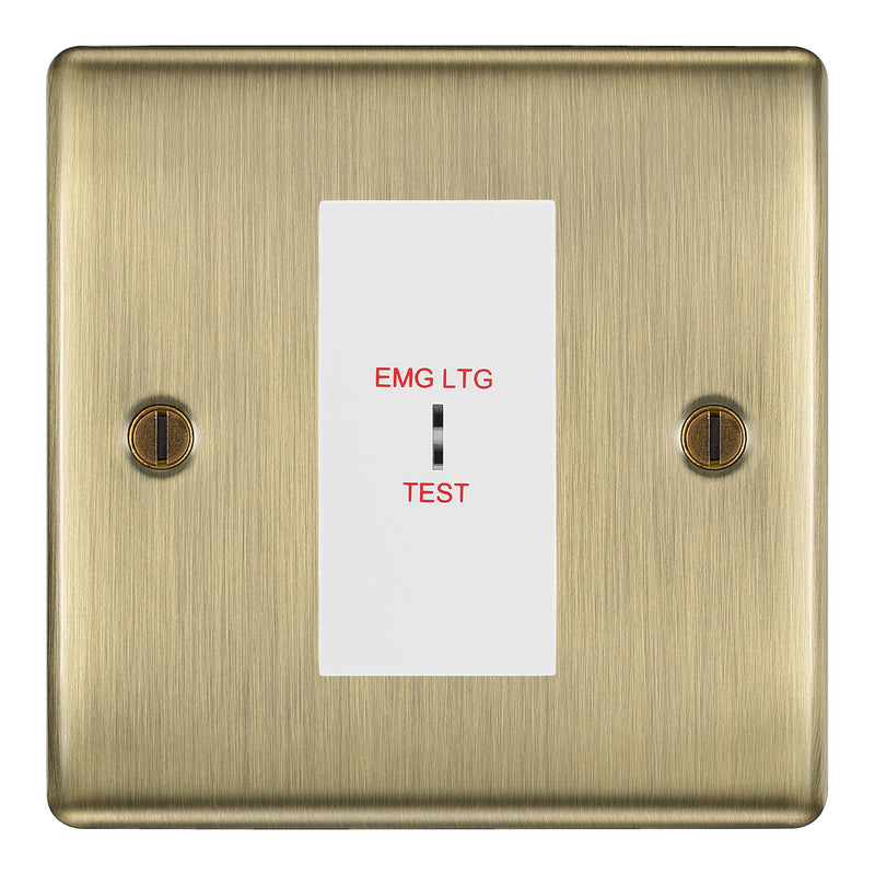BG Nexus Metal Antique Brass 20AX 2 Way Emergency Lighting Test Key Switch - Key Included - White Insert