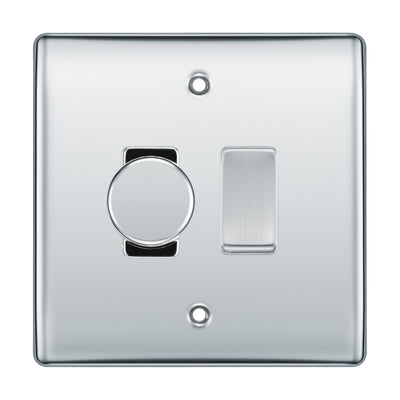 BG Polished Chrome 2 Gang Grid Switch 1x Trailing Edge LED Dimmer 1x 2 Way