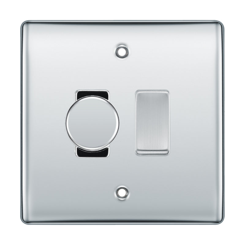 BG Polished Chrome 2 Gang Grid Switch 1x Dual Mode LED Dimmer 1x 2 Way