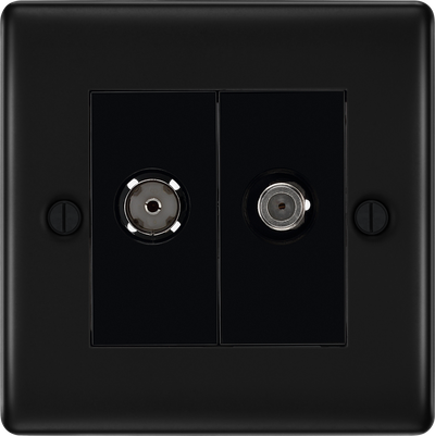 BG NFB65 Nexus Metal Matt Black 2 Gang Satellite & Co-axial Socket - Black Insert