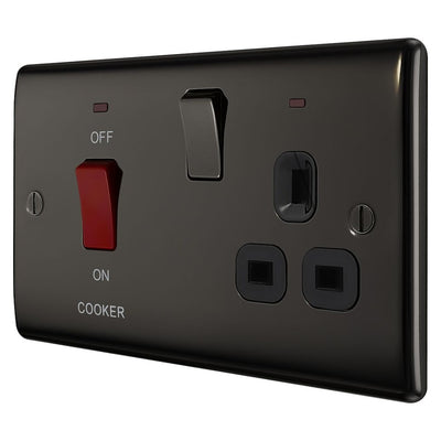 BG Nexus Black Nickel 45A Switch 13A Switched Socket Cooker Control Unit NBN70B with 35mm Steel Back Box