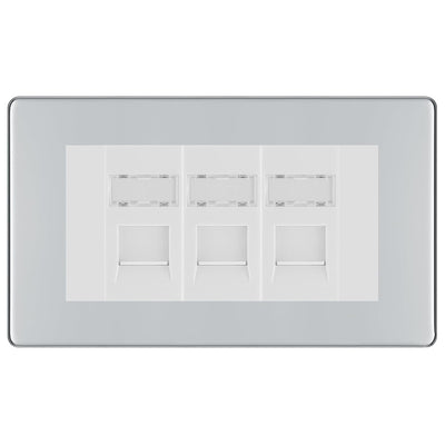 BG Screwless Polished Chrome 3 Gang RJ45 Cat6 Data Socket Outlet White Inserts by British General (BG-FPCRJ453W)
