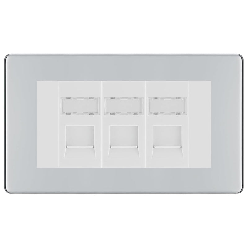 BG Screwless Polished Chrome 3 Gang RJ45 Cat6 Data Socket Outlet White Inserts