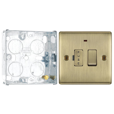 BG Nexus Antique Brass 13A Neon Switched Fused Spur Unit NAB52 with 25mm Steel Back Box by British General (BG-NAB52+HGS02)