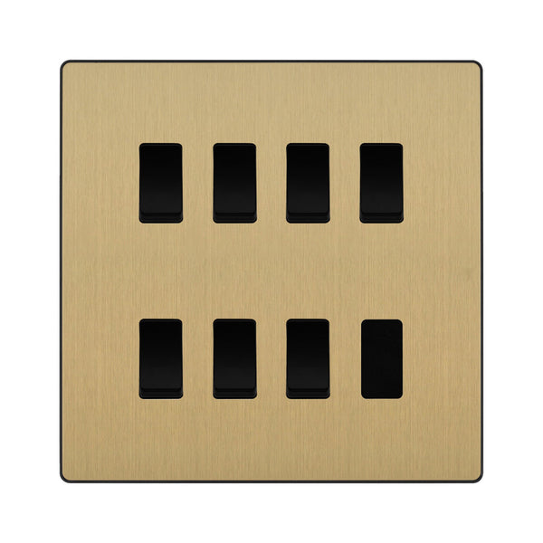 BG Evolve Satin Brass 7 Gang Custom Grid Light Switch