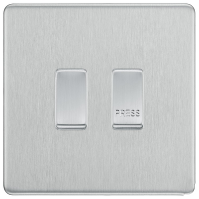 BG Screwless Brushed Steel 2G Grid Switch – 20A 2-Way & Retractive PRESS Module by British General (BG-SCRL-BS-2G-1x2Way-1xPress)