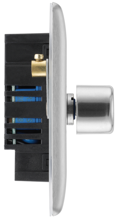 BG NBS84 Nexus Metal Brushed Steel 4 Gang 200W 2 Way Trailing Edge Push Type Dimmer Switch